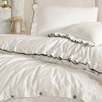 Macas Home Lotis Pamuklu Süs Overlok Dikişli Fırfırlı Yıkamalı Tek Kişilik Nevresim Takımı 160*220 - Açık Krem - 160 x 220 cm