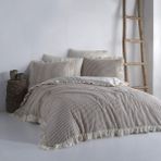 Macas Home Soil %100 Pamuklu Fırfırlı Ipliği Boyalı Çift Kişilik Nevresim Takımı 200 x 220 cm - 200 x 220 cm - Bej