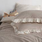 Macas Home Soil %100 Pamuklu Fırfırlı Ipliği Boyalı Tek Kişilik Nevresim Takımı 160 x 220 - 160 x 220 cm - Bej - Kahverengi