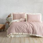 Macas Home Soil Cherry Çift Kişilik Fırfırlı Pamuklu Nevresim Takımı 200*220 Renkli Çizgili Desen - 200 x 220 cm