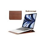 Macbook Air 13.6 M2 M3 M4 Çip 2022 2024 2025 A2681 A3113 A3240 Uyumlu Çanta Pu Deri Stantlı Tasarım Kahverengi