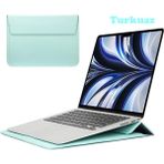 Macbook Air 13.6 M2 M3 M4 Çip 2022 2024 2025 A2681 A3113 A3240 Uyumlu Çanta Pu Deri Stantlı Tasarım - Turkuaz - RENK