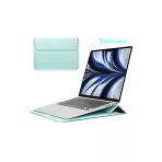Macbook Air 13.6 M2 M3 M4 Çip 2022 2024 2025 A2681 A3113 A3240 Uyumlu Çanta Pu Deri Stantlı Tasarım Turkuaz