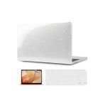 Macbook Air 13 Inç M1 Çip A2337 Tam Uyumlu Alt Üst Kılıf + Klavye Kılıfı + Ekran Koruyucu Film Simli