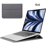 Macbook Pro Air 13 M1-M2 2020/2022 A2179-A2337-A2338-A2251-A2159-A1989-A1708 Deri Mıknatıslı Stantlı Çanta - Gri