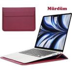 Macbook Pro Air 13 M1-M2 2020/2022 A2179-A2337-A2338-A2251-A2159-A1989-A1708 Deri Mıknatıslı Stantlı Çanta - Mürdüm
