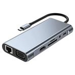 Macbook Pro Air ile Uyumlu Type-c Çevirici Dönüştürücü Çoklayıcı Pd Şarj Hdmı Sd Network Vga Girişli 11 In 1