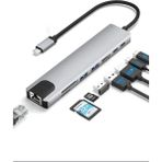 Macbook Pro/air Uyumlu USB Type-C 8 In 1 Hub Dönüştürücü Çevirici Çoklayıcı USB Hdmı Micro Sd 8 Girişli - Açık Gri