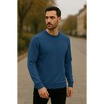 Maccali Erkek Bisiklet Yaka Trend Uzun Kollu Uzun Mavi Sweatshirt