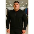 Maccali Erkek Büyük Beden Basic Siyah Fermuarlı Sweatshirt