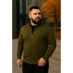 Maccali Erkek Büyük Beden Haki Fermuarlı Sweatshirt Hırka
