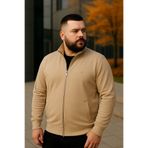 Maccali Erkek Büyük Beden Krem Fermuarlı Sweatshirt Hırka