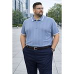 Maccali Erkek Çizgili Büyük Beden Mavi Triko Polo Yaka T Shirt