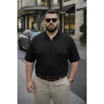 Maccali Erkek Premium Büyük Beden Siyah Triko Polo Yaka Tişört