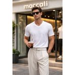 Maccali Erkek Yazlık Trend Pamuklu Basic V Yaka Beyaz Tişört