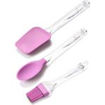 Macgon 3 Lü Plastik Saplı Silikon Kaşık - Spatula - Fırça Seti Lila