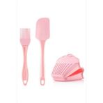 Macgon Silikon Fırın Tutacağı Fırça ve Spatula Set Pembe