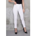macharel jeans Kadın Beyaz Yüksek Bel Toparlayıcı Dar Paça Tokalı Kumaş Pantolon
