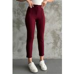 macharel jeans Kadın Bordo Yüksek Bel Toparlayıcı Dar Paça Çimalı Kumaş Pantolon
