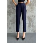 macharel jeans kadın dar paça pileli kemerli mevsimlik kumaş pantolon lacivert