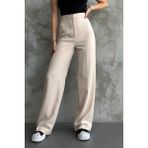 Macharel Jeans Kadın Krem Yüksek Bel Palazzo Pantolon Lastiksiz Pamuk-Polyester Kumaş Modeli
