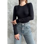 macharel jeans Siyah Bisiklet Yaka Basic Uzun Kollu Body