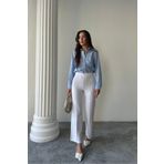 macharel jeans Yeni Sezon Kadın Likralı Beli Lastikli Bol Paça Palazzo Beyaz Pantolon