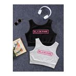 Machetta BlackPink Baskılı Siyah ve Beyaz Renk 2'li Crop Bluz