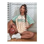 Machetta Büyük Beden Bej Renkli Kol Brooklyn Baskılı Oversize Unisex T-shirt