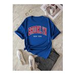 Machetta Büyük Beden Mavi Brooklyn New York Kırmızı Baskılı Oversize Unisex Pamuklu T-shirt