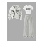 Machetta Çocuk Yeni New York Baskılı 3'lü Ceket Crop T-shirt Ve Eşofman Set Takım