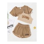 Machetta Kız Çocuk California Baskılı 3'lü Set T-shirt Askılı Crop Şort Takım