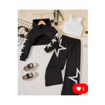 Machetta Kız Çocuk Yıldız Baskılı Crop Sweat Eşofman Altı Takım