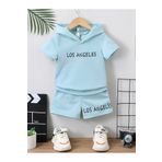 Machetta Los Angeles Baskılı Yazlık Kapüşonlu T-shirt Şort Çocuk Takımı Hca-Kap-YazlkTk