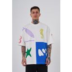 Machinist 87 Sea Shells Baskılı Ekru Soft Blue Oversize Erkek T-shirt