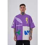 Machinist 87 Sea Shells Baskılı Mor Gri Oversize Erkek T-shirt