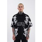 Machinist Aesthetic Siyah Flower Baskılı Polo Yaka Erkek T-shirt