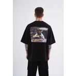 Machinist Alf Baskılı Siyah Oversize Erkek T-shirt