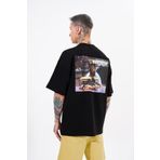 Machinist Alf Baskılı Siyah Oversize Erkek T-shirt