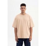 Machinist Basic Super Bej Pamuklu Oversize Erkek T-shirt