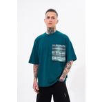 Machinist Cep Detay Baskılı Petrol Yeşili Oversize Erkek T-shirt