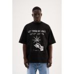 Machinist Clothing Erkek Taşlı Yıldız Baskılı Oversize Tişört Siyah