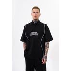 Machinist Contrast Piping Baskılı Black Oversize Polo Yaka Erkek T-shirt