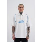 Machinist Contrast Piping Baskılı Ekru Oversize Polo Yaka Erkek T-shirt