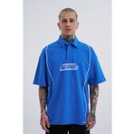 Machinist Contrast Piping Baskılı Mavi Oversize Polo Yaka Erkek T-shirt