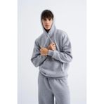 Machinist Erkek Basic Kapüşonlu Oversize Gri Melanj Sweatshirt