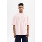 Machinist Erkek Basic Pamuklu Super Oversize Tişört Toz Pembe