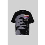 Machinist Erkek Multi Colored And Slogan Printed Oversize Siyah Tişört