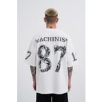 Machinist Futue 87 Baskılı Ekru Oversize Erkek T-shirt