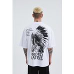 Machinist Indian Baskılı Beyaz Oversize Erkek T-shirt